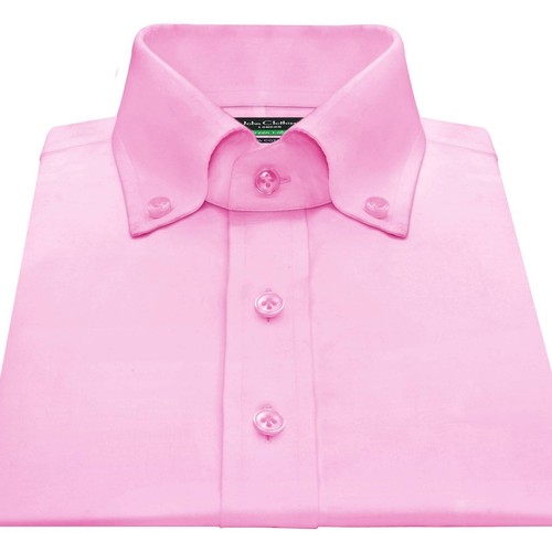 Camisa polo rosa lisa con botones cuello corbata para hombre ajuste a medida formal ropa de oficina - Imagen 5 de 9
