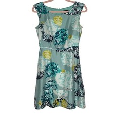 J.Crew Fit and Flare Dress Women's 0 teal Floral Print Sleeveless