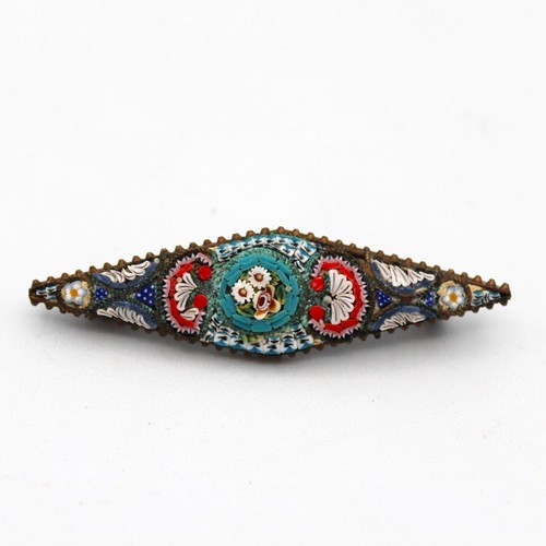 19th Century Micro Mosaic Floral Brooch Pin Italy Murano Glass