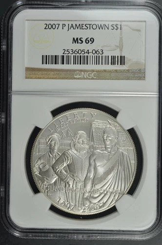 2007 P Jamestown $1 Silver 400th Anniversary coin-NGC MS 69
