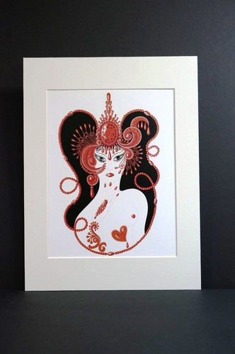 Erte 1982 - RED RUBY - JULY BIRTHDAY STONE JEWEL - Classic Art Deco Print Matted - Picture 2 of 6
