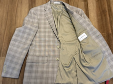 Calvin Klein X Slim Fit Sport Coat Blazer 38R Beige Plaid Wool NWT