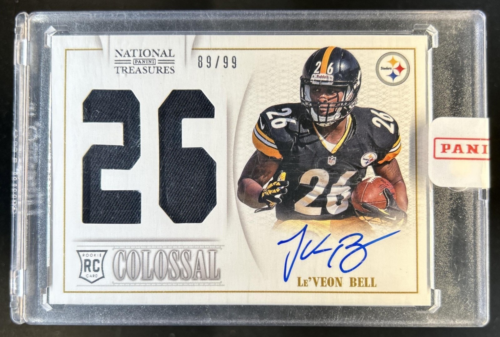 Le'Veon Bell Panini National Treasures Rookie Colossal Jersey Number Signature #21 Autograph Laundry Tag