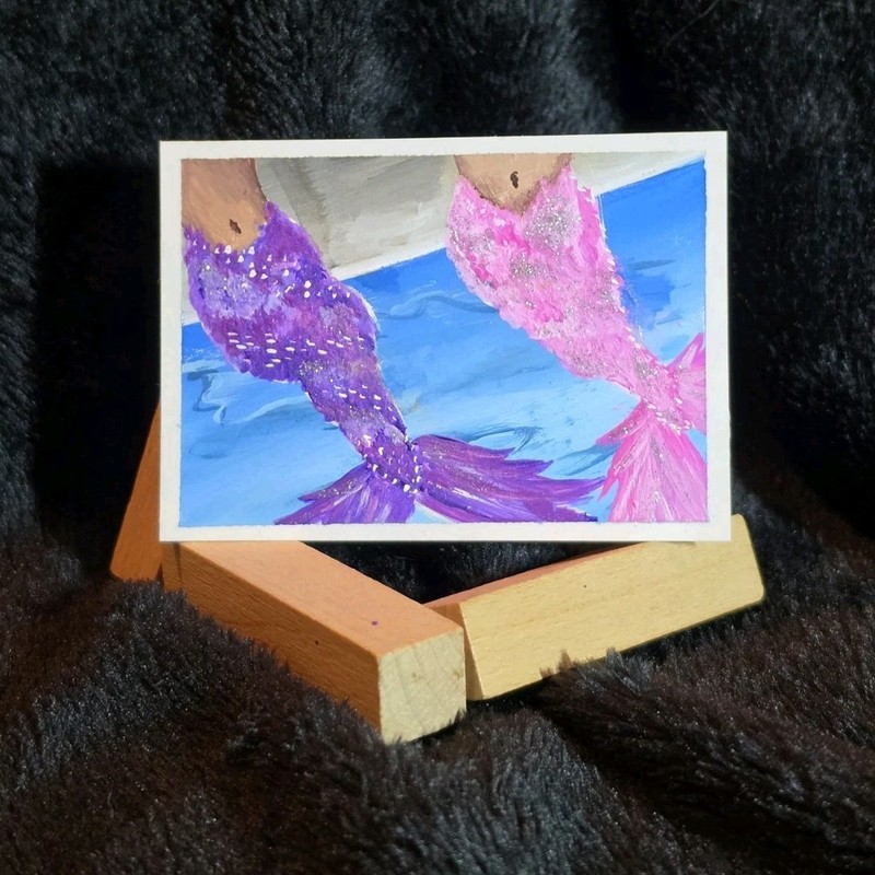 ACEO Miniature HandPainted Acrylic  Best Friend Mermaid Party
