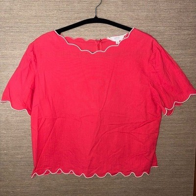 ATHE VANESSA BRUNO scalloped red blouse size 36 100% cotton