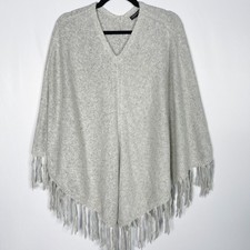 Banana Republic Womens XS/S Gray Fringe Knit Poncho Sweater Cozy Shrug Cape