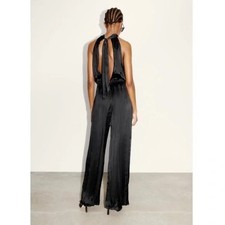 NWT Zara Satin Halter Wide Leg Jumpsuit XS 