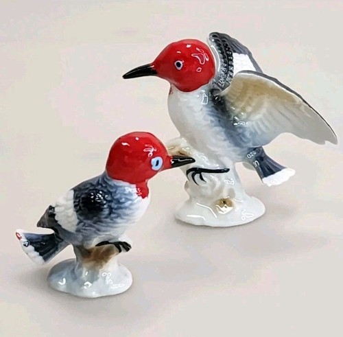 Redheaded Woodpecker Porcelain Figurines Japan Bone China by Art Metal Vintage
