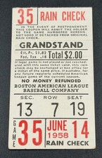 1958 Ted Williams Ticket HR  #7 YR/463 Life Oldest Player LL BA.328 Red Sox⚾️