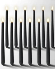 Homemory 12 Pcs Black Flameless Taper Candles 11 inches, B-BlacK 12 NO REMOTE 