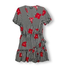 Madewell Candied Orchids Dress Sz 8 Floral Ruffle Whimsy Flowy Black Red