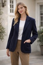 Vintage Land  s End Tailor Weight Navy Wool Cashmere Women's Blazer Petite 8