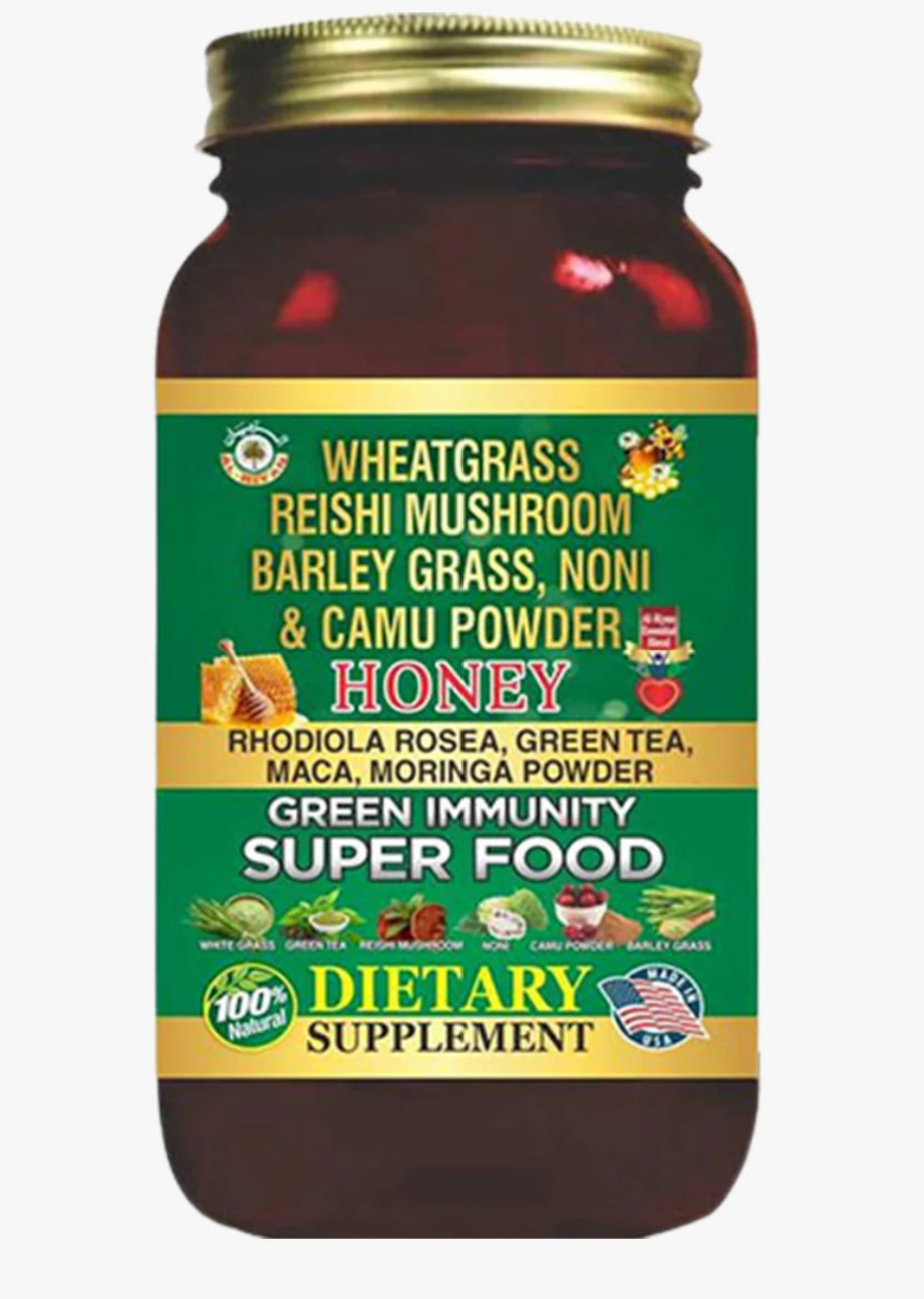 Al Riyan Green Immunity Super Food Honey Herbal Supplement Wheatgrass Reishi