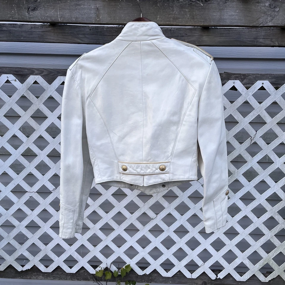 Vestido Chaqueta Michael Hoban Cuero Blanco Dorado Botón Recortado North Beach Talla 7/8 Foto 3 de 4