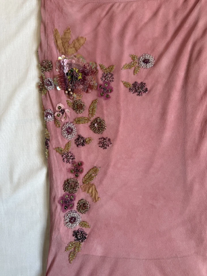 Italian Silk Pink Floral Embellished Fishtail Skirt S - Image 3 of 4