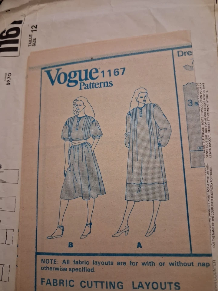 UNCUT Perry Ellis Vogue Pattern 1267 Vintage  1980s Prairie style dress Designer - Image 3 of 3