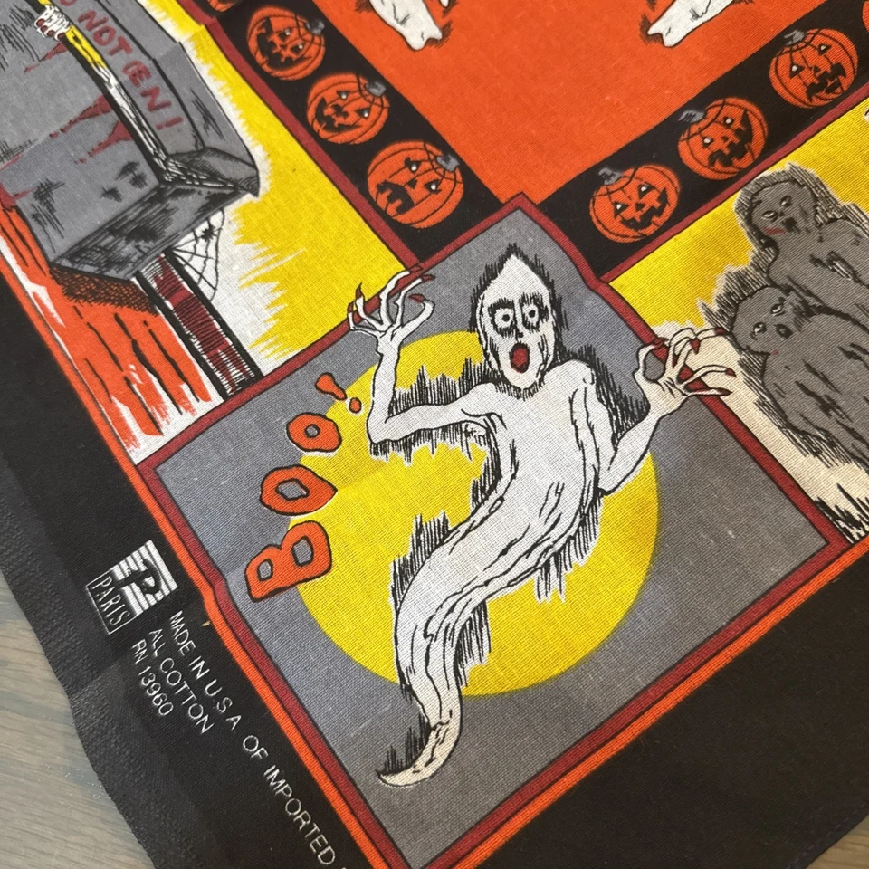 Bandana de Halloween de colección de los años 80 fantasma bruja Jack O linterna ataúd hecho en EE. UU. Foto 4 de 4