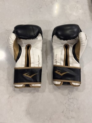 Barely Used Pair of Everlast PowerLock Boxing Gloves (16oz Black/White/Gold)
