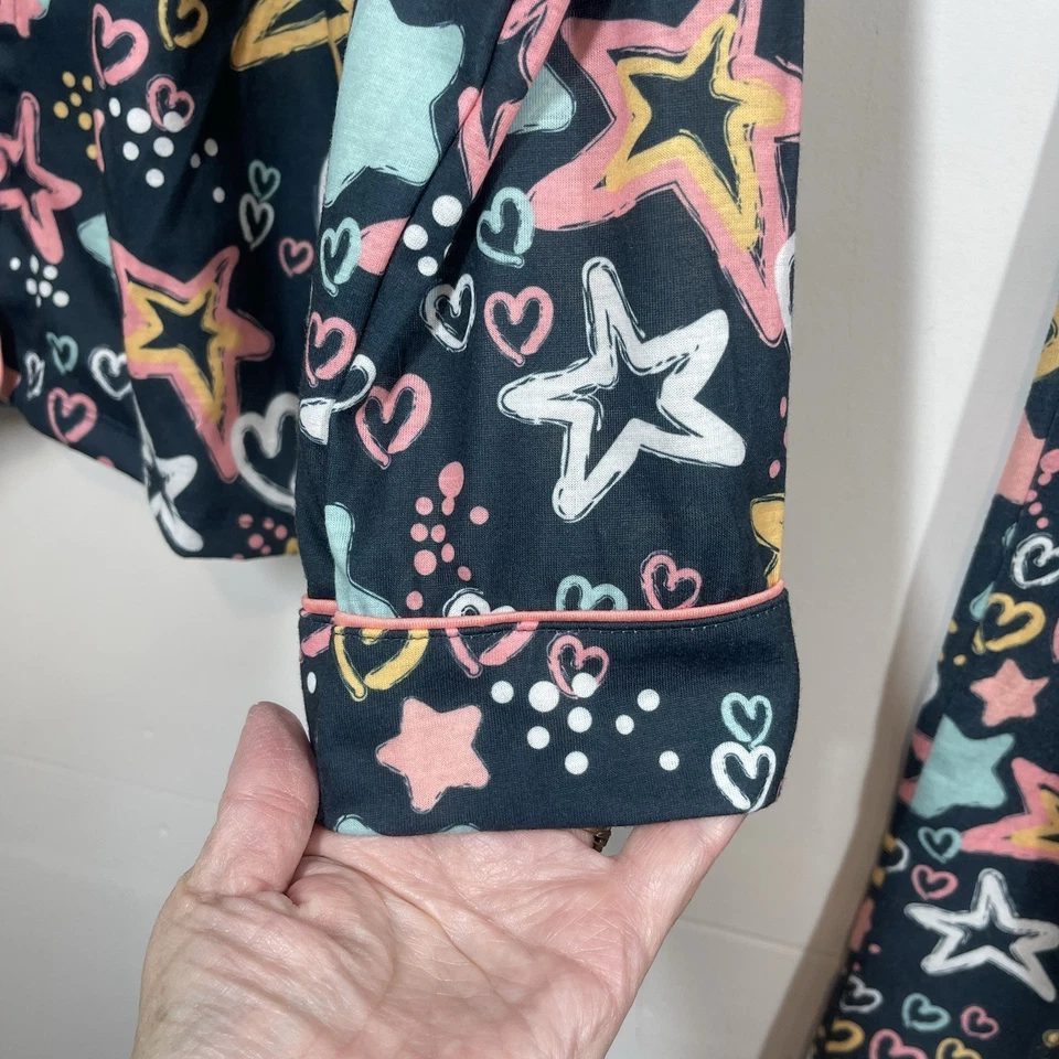 PJ Salvage Pajama Set Girls L Hearts Stars Lounge Comfort Blue Pink - Image 4 of 4