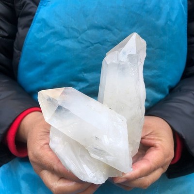 2 Pieces 4.29LB Natural Transparent White Quartz Crystal Cluster Specimen 2895