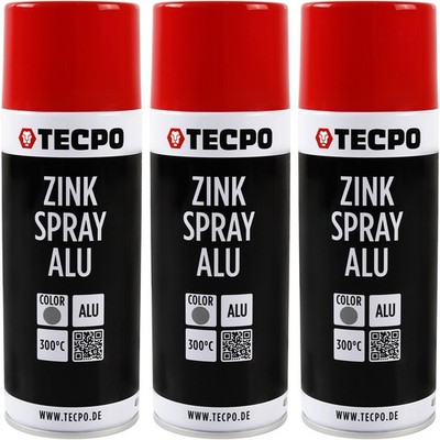3x TECPO ZINK SPRAY ALU HELL 400 ml bis 300°C GRUNDIERUNG ROSTSCHUTZ ZINKSPRAY