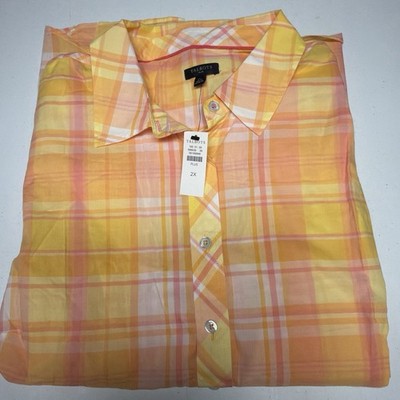 Talbots Plus Multicolor Gingham Plaid Long Sleeve Button-Up Shirt SIze 2X C54