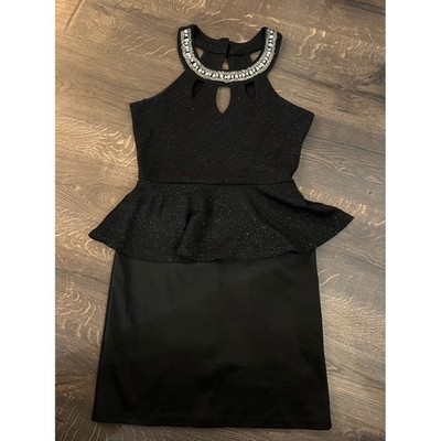 Deb Little Black Dress Peplum Halter Jeweled Neck Party Dress S
