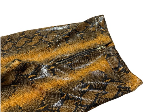 Bespoke Custom Made Snake Leggings Pants Orange Black Crop Zip Shiny Pleather - Picture 3 of 10