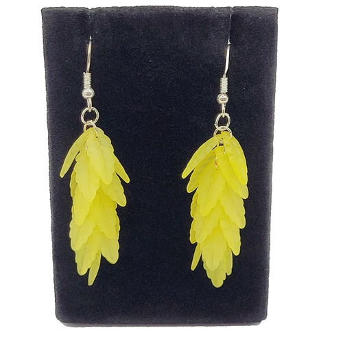 Unique Yellow Cascading Layered Leaf or Feather Drop Dangle Pierce Hook Earrings - Picture 13 of 22
