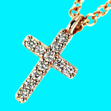 Tiffany  Co. Mini Metro Cross 11P Diamond Necklace 18K PG Gold Japan Used 