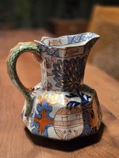 English Victorian Small Ironstone Colorful Pitcher Jug Creamer - 1880