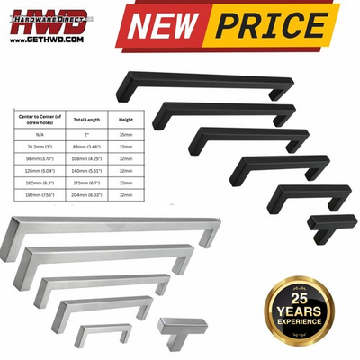 #ad Square Bar Pull Handle Kitchen Bath Cabinet Modern Black Brushed Nickel Classic $1.99