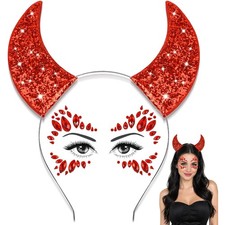 Glitter Red Devil Horns Face Jewels Set - Ultimate Halloween Costume Accessory