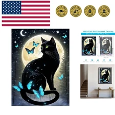 5D Black Cat Diamond Art Kits for Adult Beginners Moon Cat Diamond Painting K...