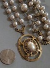 Vintage Victorian 1928 Signed Faux Pearl Beaded & Crystal 30" Necklace — photo 6