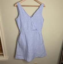 Tahari Blue Linen Sleeveless V-Neck Dress w/ Pockets Zip Closure Size 4