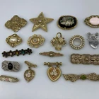 Lot of 17 Vintage 1928 BROOCH Pins Rhinestone Enamel Brooches Costume Jewelry