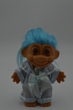 Vintage Russ Troll Doll Springtime Blue Striped Sailor Outfit Blue Hair 4.5"