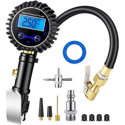 DigitPro Digital Tire Pressure Gauge with Inflator, 250 PSI Heavy Duty blue 