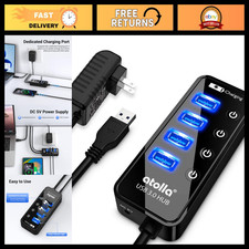 4-Port USB 3.0 Hub with Charging Ports Individual Switches - High-Speed Data T