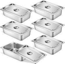6 Pack Hotel Pans Full Size 4" Deep Stainless Steel Steam Table Pan W/Lids