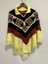 Vintage 70s Poncho Sweater Knit Aztec Print Collar Women s Boho