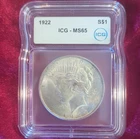 1922 Peace Dollar $1 Silver Coin ICG MS65 Philadelphia KM#150 Cert 8418911103