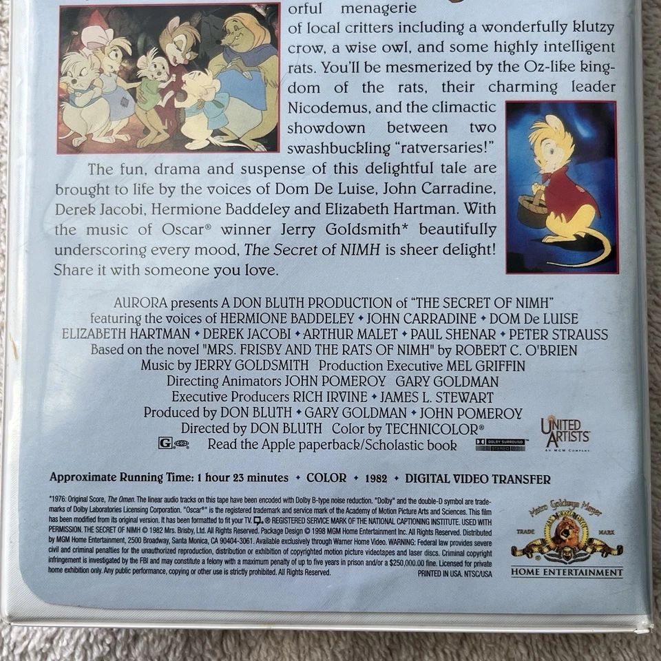 The Secret of NiMH 1982 Vintage VHS MGM Home Entertainment Kids Animated Movie - Image 4 of 4