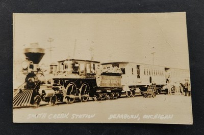 antike DAMPFMASCHINE Dearborne Mi SMITH CREEK STATION Eisenbahn Zug RPPC