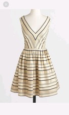 J. Crew Gold Metallic Striped V-neck Sleeveless Mini A-line Dress Pockets Size 4