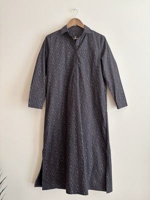 KMM Collective Grey Retro Print Midi Shirt Dress XS Minimalist Coastal Chic