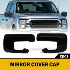 Black Side Door Mirror Cover Cap For 2021-2024 Ford F150 W/Turn Signal Hole