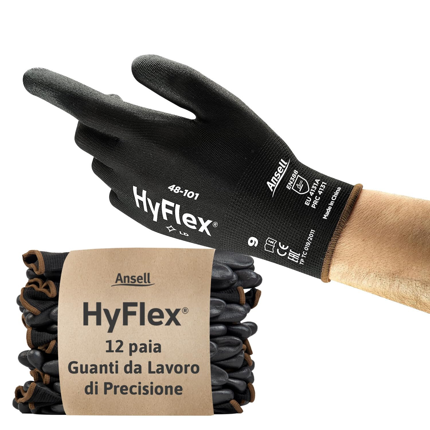 Hyflex 48-101 Guanti Da Lavoro Sottili, Fodera Elastica Con Rivestimento in Poli