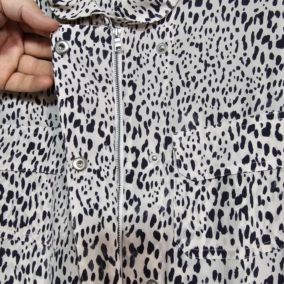 Macacão de seda feminino Rebecca Taylor 4 pequeno leopardo zíper macacão branco preto - Imagem 4 de 4